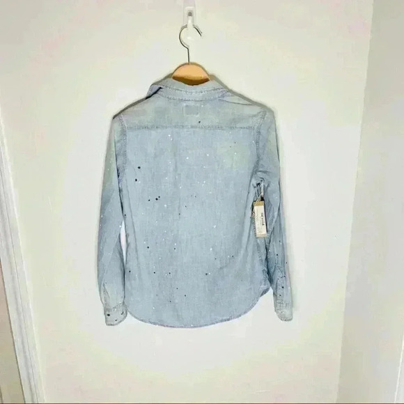 NEW Denimist Denim Chambray Workwear Shirt in Sommerset Indigo Paint Splatter - Picture 3 of 8